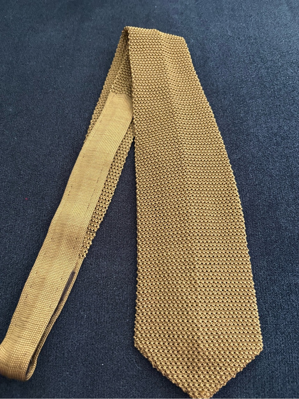 Donna Karan vintage silk Knit Skinny Tie in Mustard Yellow gold tone